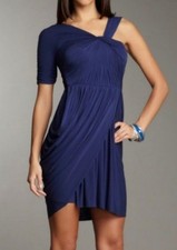 BCBGMaxAzria Blue Asymmetric Draped Cocktail Dress Small