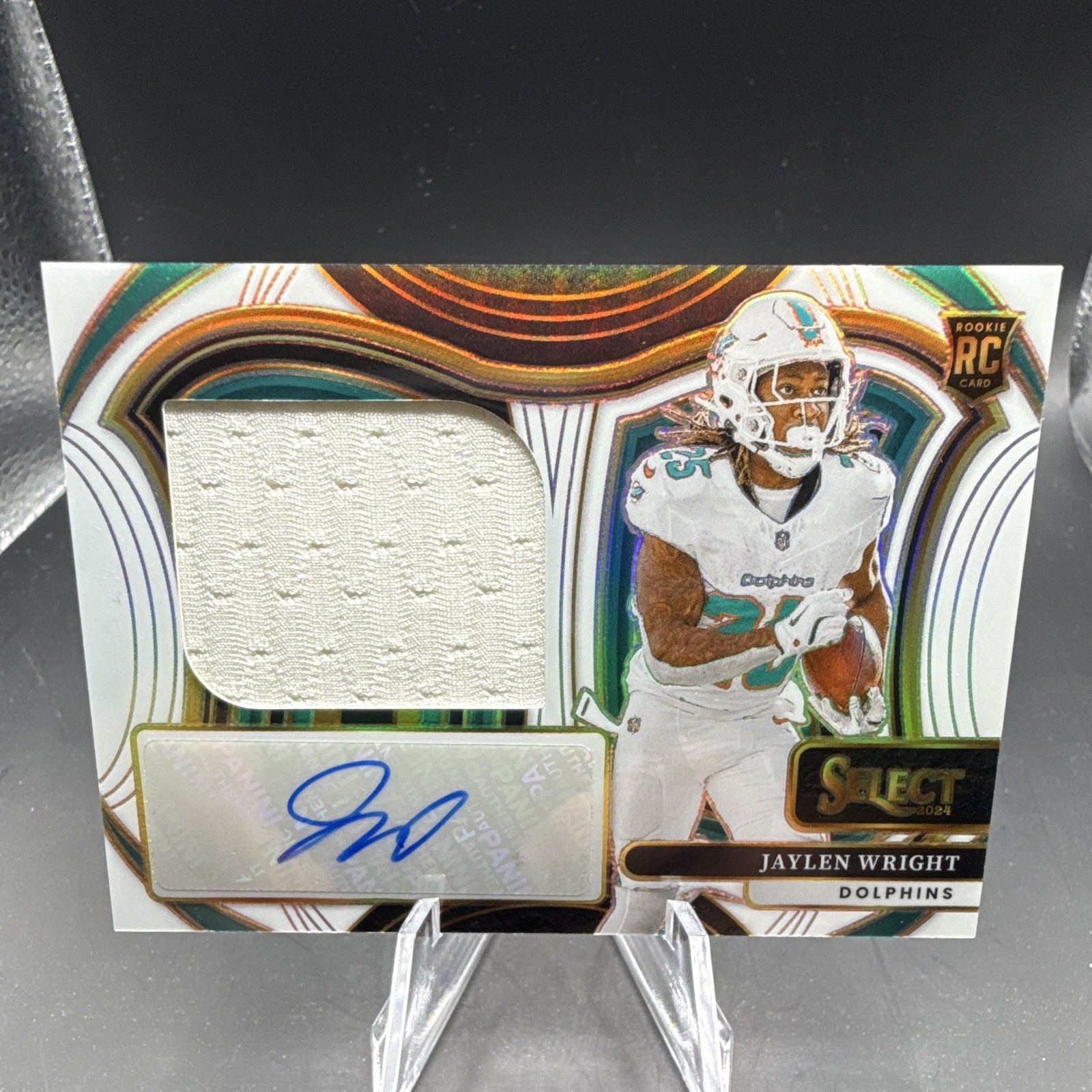 Panini Select 2024 JRSS White Prizm Jaylen Wright Dolphins RC Auto Patch /75