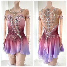 Ice Figure Skating Dress Elasticity Competition Skating Jeweled pink dyeing