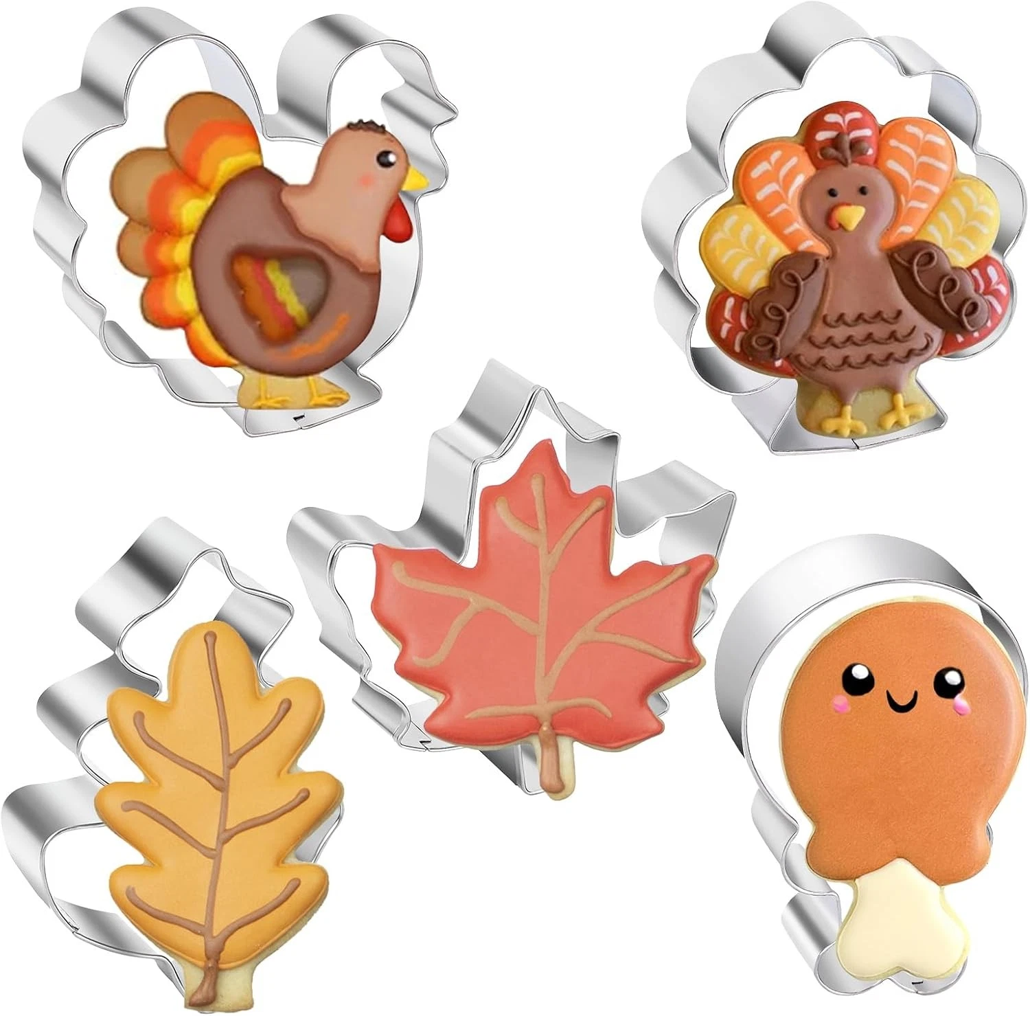 Thanksgiving Cookie Cutters, 5 Piece Fall Cutter Set, Holiday Silver