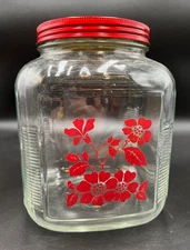 HALL CHINA RED POPPY GLASS CANISTER JAR - VHTF!   681O
