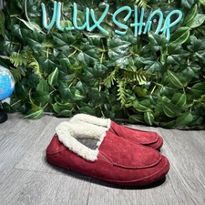 Olukai Ku'una Womens 7 Red Nubuck Leather Shearling Lined Slippers 20428