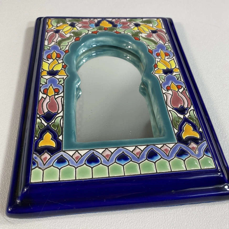 Espejo de arco de cerámica marroquí colorido pintado a mano marco de azulejos decoración de pared boho Foto 2 de 4