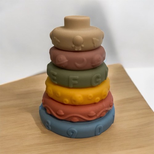 Baby Building Stackable Silicone Rings Shapes Colors Educational Montessori - 第 1/1 張圖片