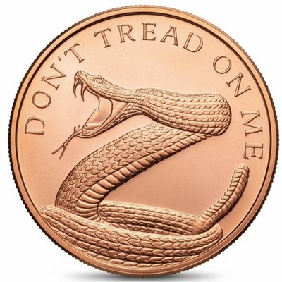 1 Unze (AVDP) .999 feinstes Kupfer mit dem Motiv Rattlesnake - Dont tread on me