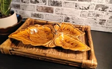 MCM Vintage California Pottery Orange Handled Drip glaze Lava Nut/Candy Dish