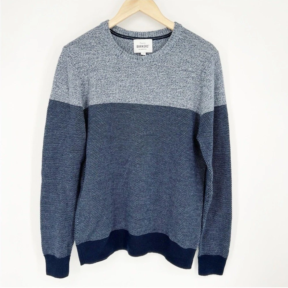 Barkers Pure Merino Wool Men's Two-Tone Crewneck Sweater Medium