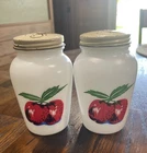Vintage 50s Anchor Hocking Fire King Apple Pepper Shakers Milk Glass
