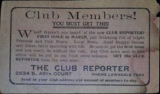 Club Reporter Membership Advertising Promo Ad Card Chicago Illinois Early 1900s