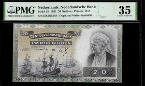 Netherlands 20 Gulden 1941 PMG 35 P#55 Nederlandsche Bank Printer JEZ