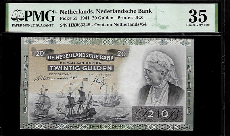 Netherlands 20 Gulden 1941 PMG 35 P#55 Nederlandsche Bank Printer JEZ