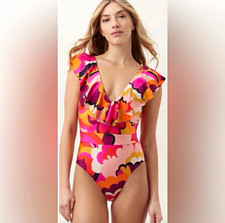 Trina Turk fan faire Ruffle One Piece Swimsuit size 10 nice