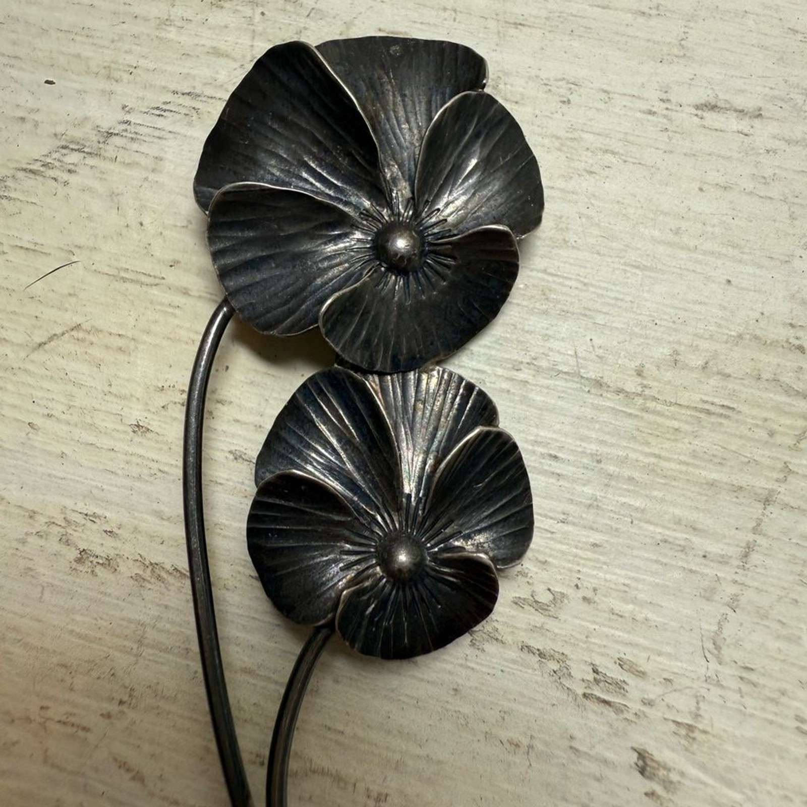 Vintage Stuart Nye Sterling Silver Dogwood Brooch – Handwrought – Signed NYE