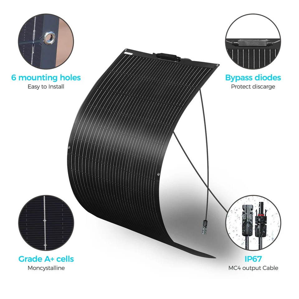 200W Solarmodul Flexibles Solarpanel für Wohnwagen Boote 12V/24V Mono Schwarz - Bild 4 von 4