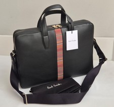 Image of Paul Smith Signature Stripe Folio Bag Leather Black