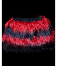 Red Black Skirt FUR Fluffy Women Halloween Club Mini Girl Women Costume Party