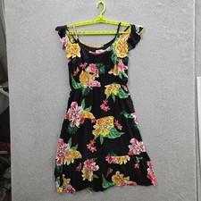 Old Navy Women Dress L Black Floral Fit & Flare Sundress Ruffle Short Sleeve