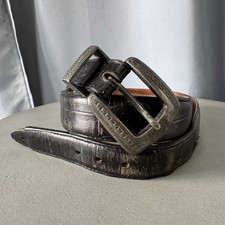 Vintage 90s Mens Onyx By Brighton Black Leather Belt Brass Buckle - Size 36