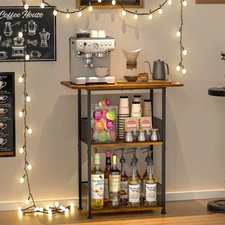 Mini Floor Standing Coffee Bar Shelf,3-Tier Small Coffee Table,Corner Farmhou...