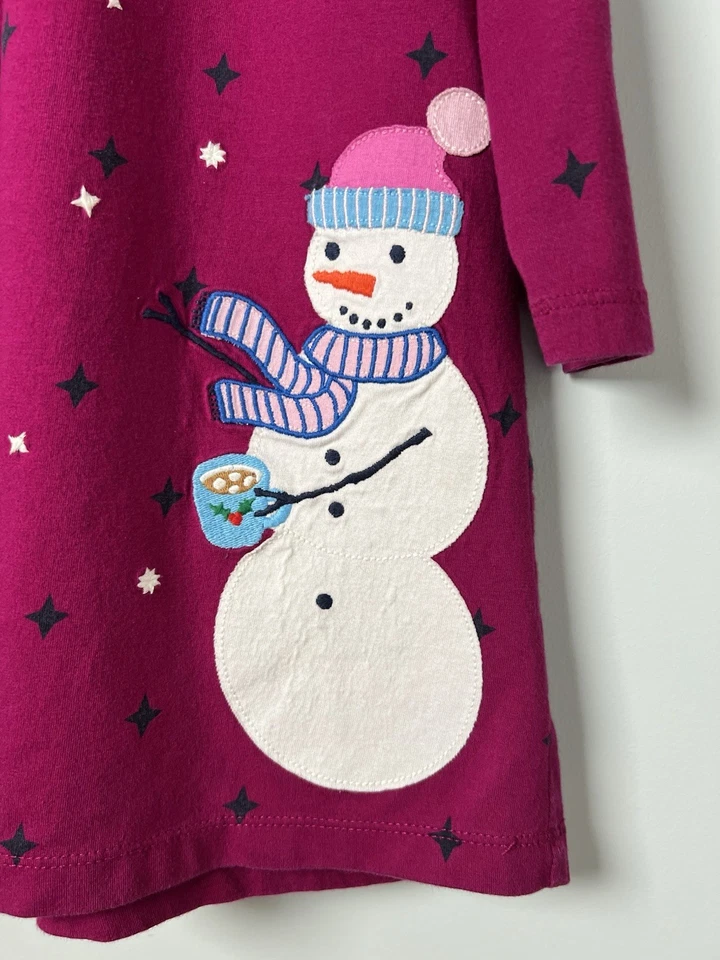 Hanna Andersson Dress Snowman Magenta Star Print Girls Size 8 - Image 3 of 4