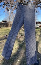 1970s Men's Brown Blue Checked Polyester Flared Pants