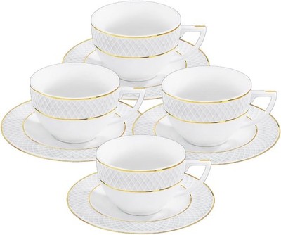 Wilmax Teetassen & Untertassen mit Goldlinien, 240 ml, 4er Set, WL-880102404/AB4