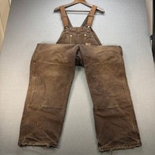 Carhartt R06 DKB Duck Double Front Logger Overalls FIT 44X28 Brown Canvas Bib