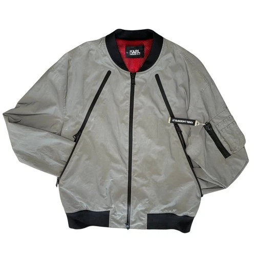 Karl Lagerfeld Mens Reflective Bomber Jacket Medium 3M Flash Anti Paparazzi - product listing photo