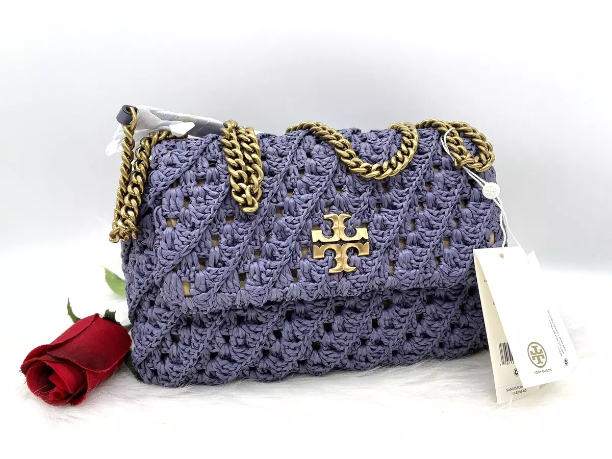 AUTH NWT $598 Tory Burch Kira Crochet Small Convertible Shoulder Bag Dark  Lotus