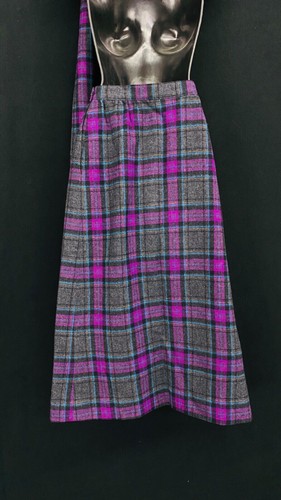 Vintage purple black gray plaid pencil skirt scarf set wool Pendleton high waist - Picture 5 of 9