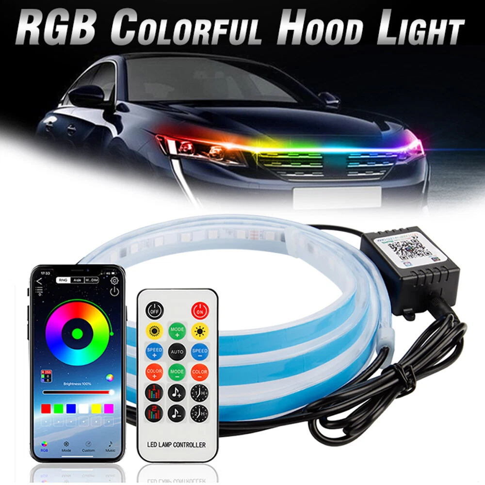 RGB Led Car Headlight Strip Light Daytime Running Lights Car Hood Light Remote