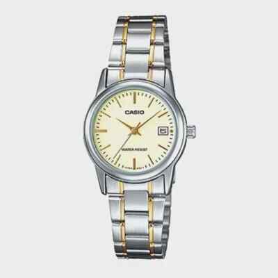 Casio LTP-V002SG-9A | Klassische Quarz Damen Armbanduhr mit Bicolor Edelstahl