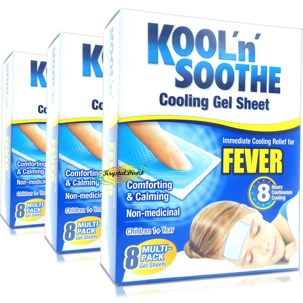 3x Kool 'n' Soothe Soft Gel Children Kids Fever Immediate Relief 8 Sheets