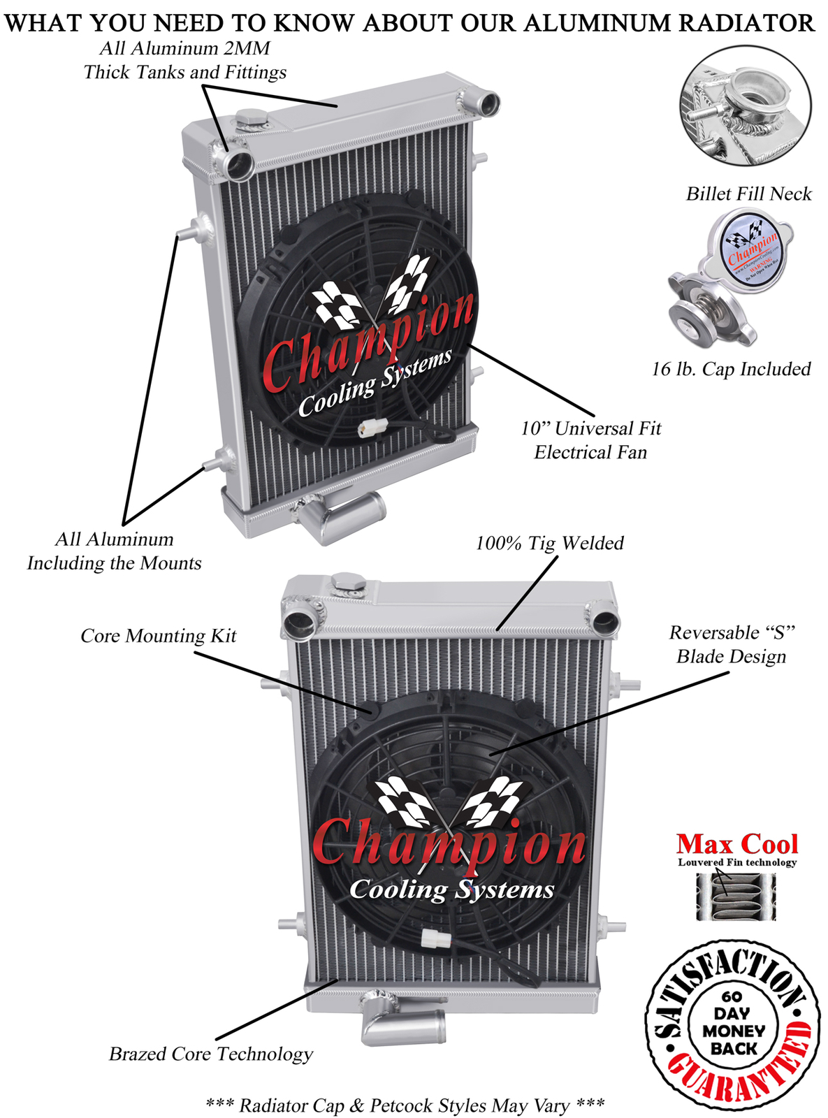 3 Row Kool Champion Radiator W/ 10 Fan for 1979 1980 Triumph Spitfire