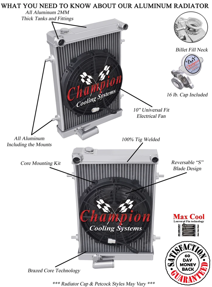 2 Row Kool Champion Radiator W/ 10" Fan for 1979 1980 Triumph Spitfire Foto 3 de 4