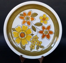 Vtg MCM Mikasa Cera Stone AWAKE Yellow Orange Flower Cake Chop Plate Platter EUC