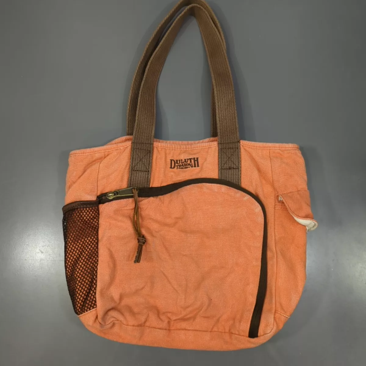 Duluth Trading Co Shoulder Bag Canvas Flat Zip Pocket Travel Purse Orange