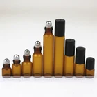 1X 100X Amber 1ml 2ml 5ml 10ml Glass Roll on Bottles Steel Roller Essential Oils