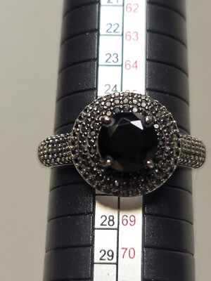 FZN Fusion Creations Black Spinel Sterling Silver 925 Ring Size 12