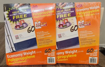 2x JM Top Loading Sheet Protectors 8.5x11'' 60 Pkg Clear ARCHIVAL 3 hole 2.0 Mils
