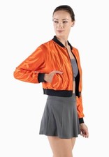 Polyester Orange Color Cropped Jacket for Women with lining and ribbed cuff
