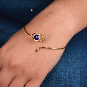 Authentic Evil Eye Gold Plated Cuff Bangle Handmade Adjustable Open Band Bracelet Jewelry