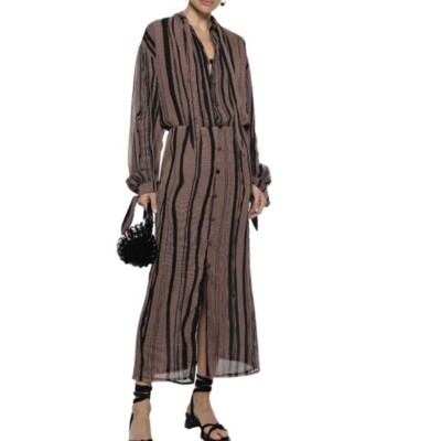 Nanushka Brown Black Striped Chiffon Midi Dress XS | eBay