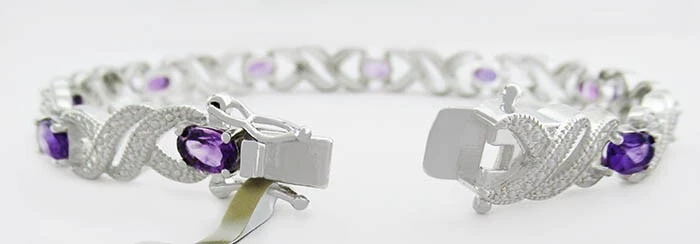 PULSERA DE AMATISTA Y DIAMANTES GENUINA DE 7,18 quilates chapada en oro blanco de 14 k - nueva con etiquetas Foto 2 de 3