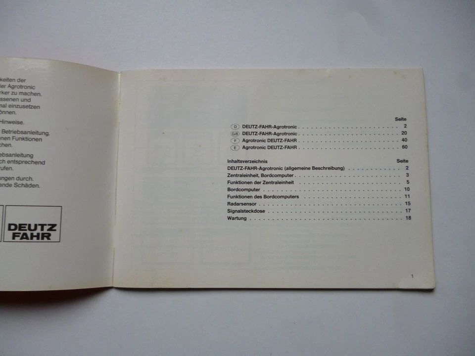 Deutz- Fahr- Agrotronic für Deutz-Fahr-Traktoren Orig. Betriebsanleitung 08.86 - Bild 2 von 4