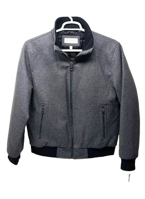 Calvin Klein Wool Bomber Jacket Men's Size Medium Grey Quilted Puffer Liner New