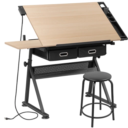 Adjustable Drafting Table and Stool Set with Outlet and Storage Drawers 3 Colors - Picture 2 of 26