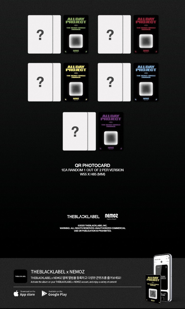 ALLDAY PROJECT Debut Single Album FAMOUS CARTOON Ver QR P.Card +