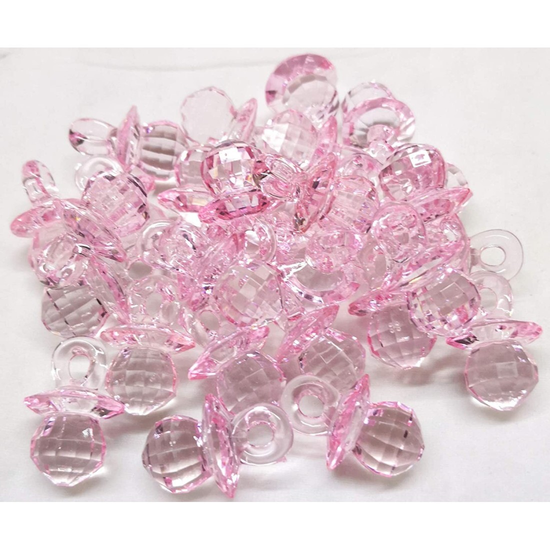 25 PZ DECORAZIONE CIUCCIOTTO IN PLASTICA ROSA 2,5 CM | BOMBONIERA APPLICAZIONE N