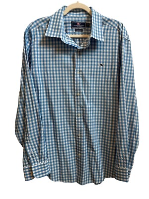 Vineyard Vines Whale Tucker Shirt Blue Check Cotton Button Up L/S Mens Sz Large